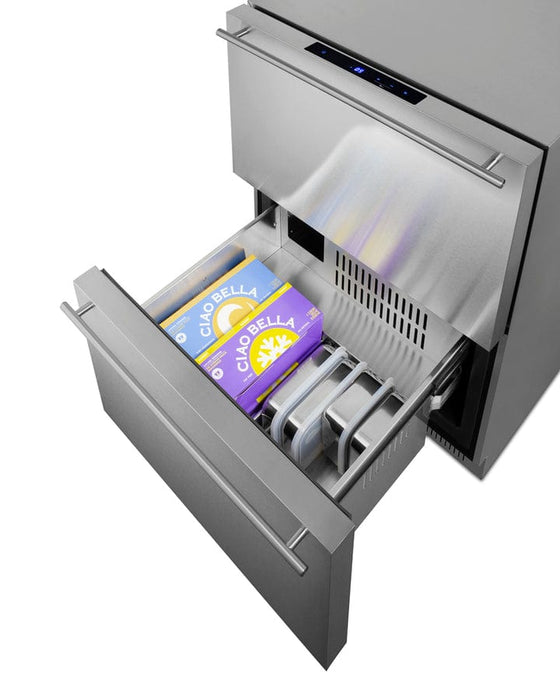 Summit 24" Wide 2-Drawer All-Freezer / 3.71 cu.ft. Capacity, ADA Compliant, Stainless Steel Wrapped Cabinet, Stainless Steel Drawers, Panel-Ready Drawer Fronts, Professional Handles, Frost-Free Operation, Digital Thermostat / ADFD243CSS