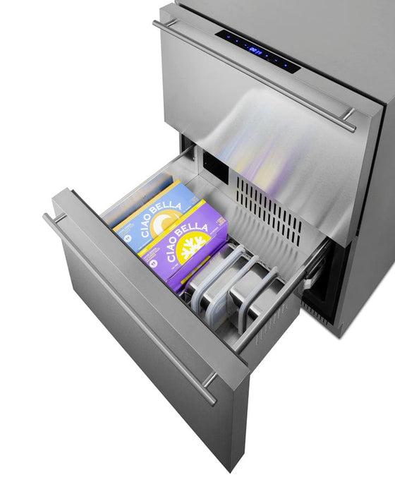 Summit 24" Wide 2-Drawer Refrigerator-Freezer / 3.32 cu.ft. Capacity, ADA Compliant, Stainless Steel Drawers, Panel-Ready Drawer Fronts, Professional Handles, Frost-Free Operation, Digital Thermostat / ADRF244CSS