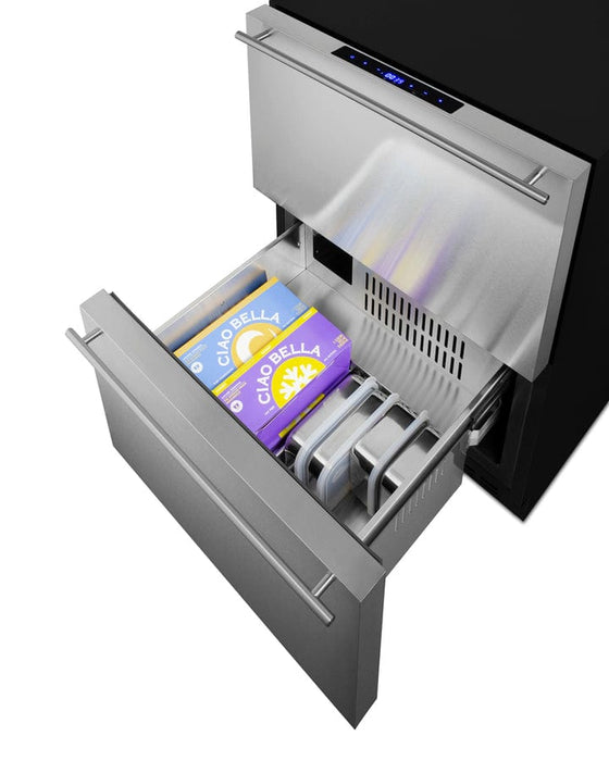 Summit 24" Wide 2-Drawer Refrigerator-Freezer / 3.32 cu.ft. Capacity, ADA Compliant, Stainless Steel Drawers, Panel-Ready Drawer Fronts, Professional Handles, Frost-Free Operation / ADRF244