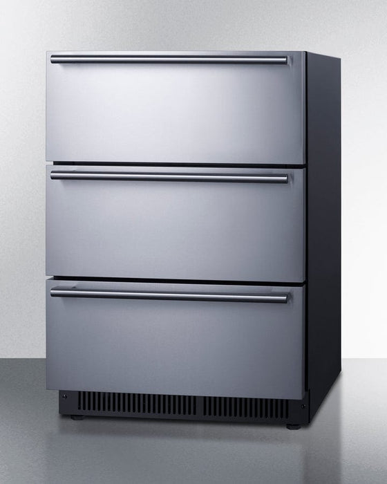 Summit 24" Wide Built-In 3-Drawer Outdoor All-Refrigerator with Stainless Steel Fronts and Black Cabinet / SP6DS3DOS