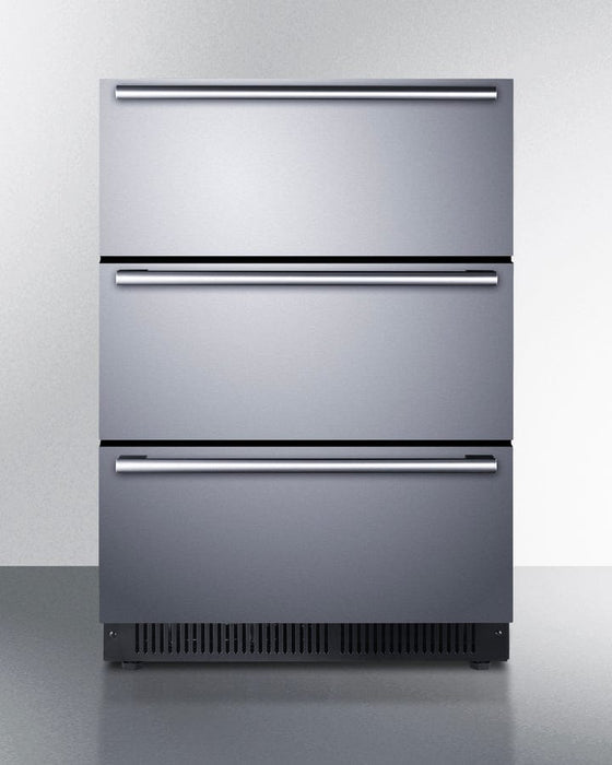Summit 24" Wide Built-In 3-Drawer Outdoor All-Refrigerator with Stainless Steel Fronts and Black Cabinet / SP6DS3DOS