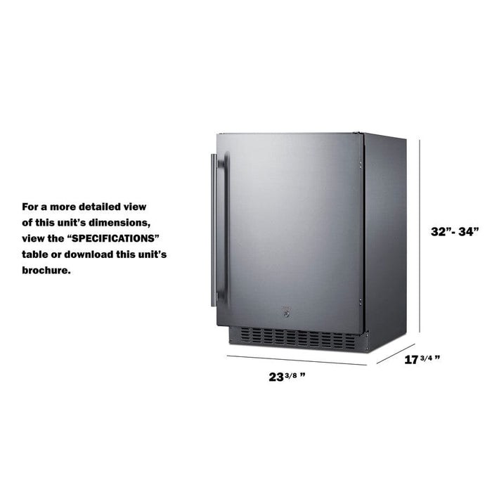 Summit 24" Wide Built-In All-Refrigerator, ADA Compliant / 3.1 cu.ft. Capacity, Adjustable Height, Stainless Steel, Factory installed Lock, Professional Handle / ASDS2413CSS