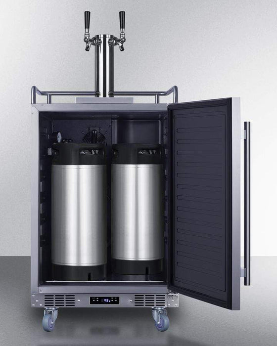 Summit 24" Wide Indoor/Outdoor Dual Tap Cold Brew Coffee Dispenser for Built-In or Freestanding Commercial or Residential Use, with Stainless Steel Exterior and Caster Set / SBC682CFTWIN