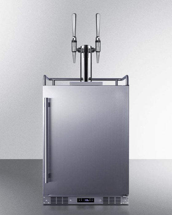 Summit 24" Wide Indoor/Outdoor Dual Tap Nitro-Infused Cold Brew Coffee Dispenser for Built-In or Freestanding Commercial or Residential Use, with Stainless Steel Exterior and Caster Set / SBC682NCFTWIN