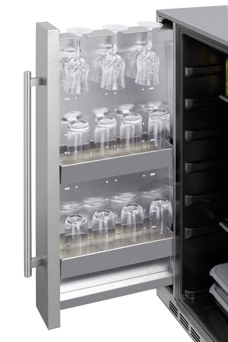 Summit 24" Wide 19” Deep Outdoor Built-In All-Refrigerator With Slide-Out Storage Compartment / 3.13 cu.ft. Capacity, Vinyl Outdoor Cover, Stainless Steel Shelves, Factory Installed Lock, Professional Handles / SPR196OS24
