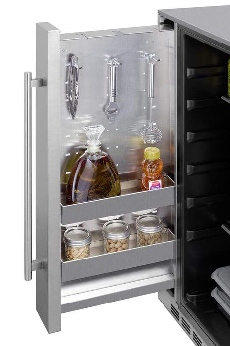 Summit 24" Wide 19” Deep Outdoor Built-In All-Refrigerator With Slide-Out Storage Compartment / 3.13 cu.ft. Capacity, Vinyl Outdoor Cover, Stainless Steel Shelves, Factory Installed Lock, Professional Handles / SPR196OS24