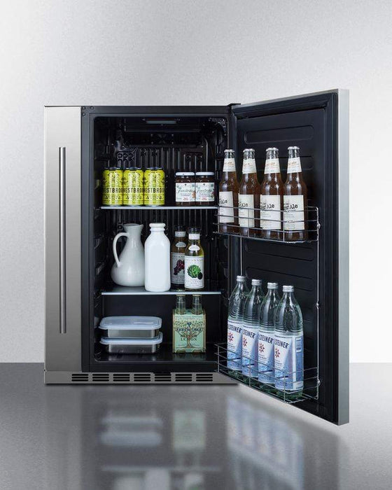 Summit 24" Wide 19” Deep Outdoor Built-In All-Refrigerator With Slide-Out Storage Compartment / 3.13 cu.ft. Capacity, Vinyl Outdoor Cover, Stainless Steel Shelves, Factory Installed Lock, Professional Handles / SPR196OS24