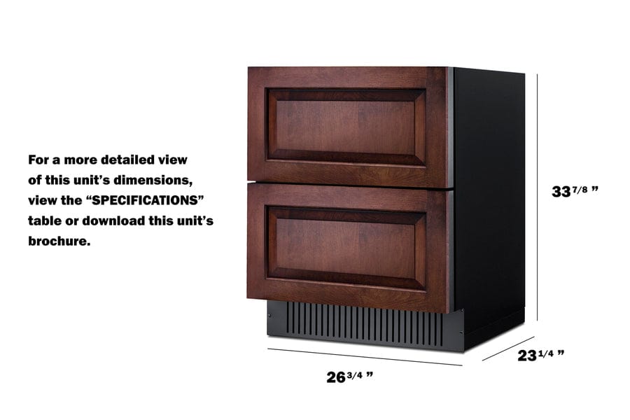 Summit 27" Wide 2-Drawer All-Refrigerator (Panels Not Included / 4.83 cu.ft. Capacity, Stainless Steel Drawers,  Panel-Ready Drawer Fronts, Wide Temperature Range, Professional Handles / SPR275OS2DPNR