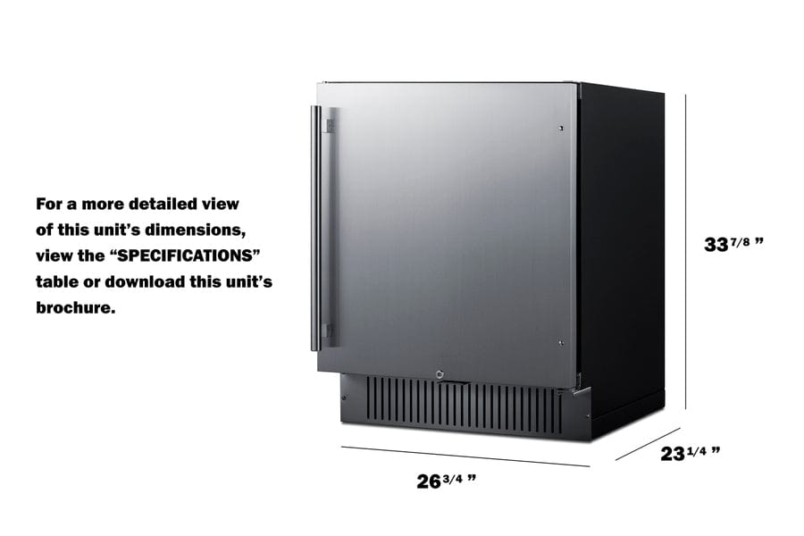 Summit 27" Wide Outdoor All-Refrigerator / 4.98 cu.ft. Capacity, Digital Control Panel, Factory Installed Lock, Stainless Steel Door, White Interior / SPR2700SS