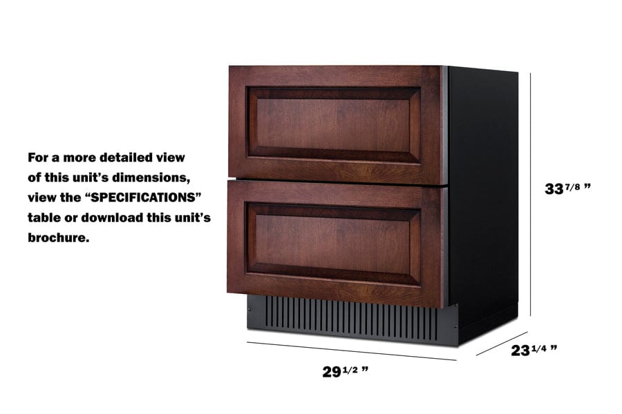 Summit 30" Wide 2-Drawer All-Refrigerator (Panels Not Included) / 5.42 cu.ft. Capacity, Stainless Steel Drawers,  Panel-Ready Drawer Fronts, Professional Handles, Frost-free / SPR3032DPNR