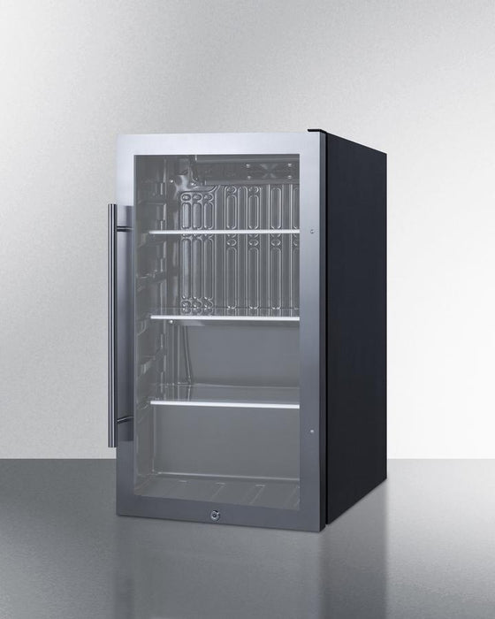 Summit 19” Wide Shallow Depth Indoor/Outdoor Beverage Cooler / 3.13 cu.ft. Capacity, Double Pane Tempered Glass Door, Automatic Defrost, Reversible Door, Factory Installed Lock / SPR488BOSADA
