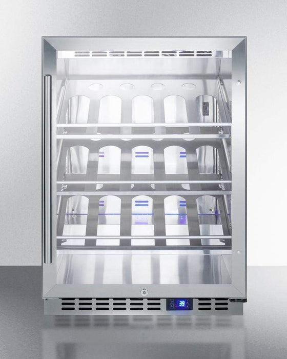 Summit 24" Wide Single Zone Outdoor Commercial Wine Cellar / 5.0 cu.ft. Capacity, Champagne Racks, Bottle Display, Double Pane Tempered Glass Door, Stainless Steel Interior / SCR611GLOSCH