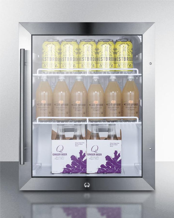 Summit 19” Wide Compact Outdoor Beverage Center / 2.1 cu.ft. Capacity, Double Pane Tempered Glass Door, User-Reversible Door Swing, Professional Handle, Factory Installed Lock, Automatic Defrost, Stainless Steel Wrapped Cabinet / SPR314LOSCSS