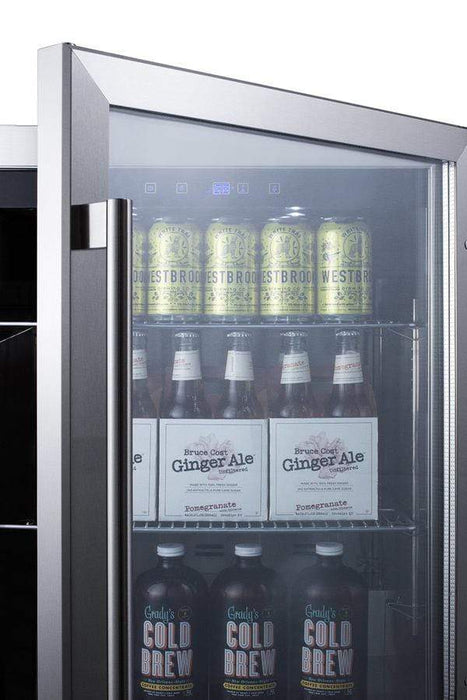 Summit 24" Wide Outdoor Beverage Center / 5.0 cu.ft. Capacity, Stainless Steel Wrapped Cabinet, Double Pane Tempered Glass Door, Stainless Steel Interior, Factory Installed Lock, Digital Thermostat, Reversible Door / SCR611GLOS