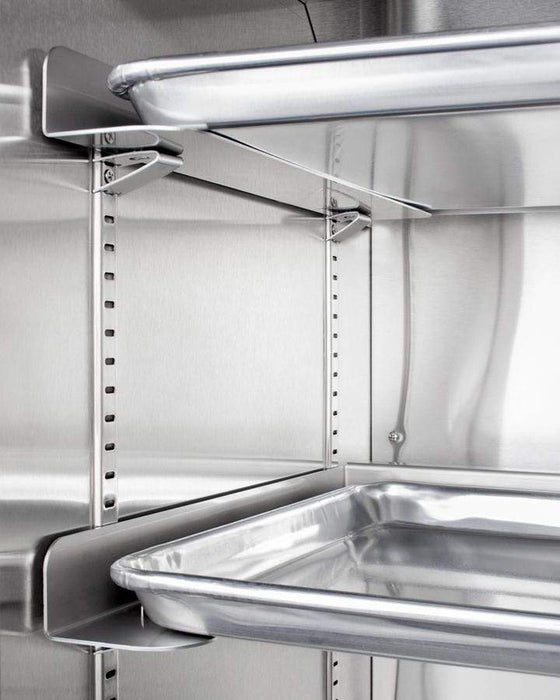 Summit 24" Wide Outdoor Mini Reach-In Beverage Center with Dolly / 5.0 cu.ft. Capacity, Heavy-duty tray holders, Half-sheet aluminum pans, Three adjustable chrome shelves, Stainless steel wrapped cabinet / SCR611GLOSRI