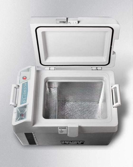 Summit Portable 12V/24V Cooler Capable of Operation as Refrigerator (2-8°C) or Freezer (-15°C), with Factory-Installed Lock and Collapsible Trolley / SPRF26M