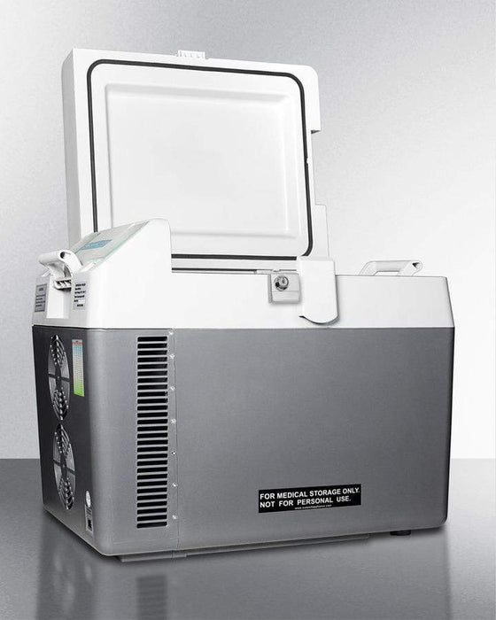 Summit Portable 12V/24V Cooler Capable of Operation as Refrigerator (2-8°C) or Freezer (-15°C), with Factory-Installed Lock and Collapsible Trolley / SPRF26M