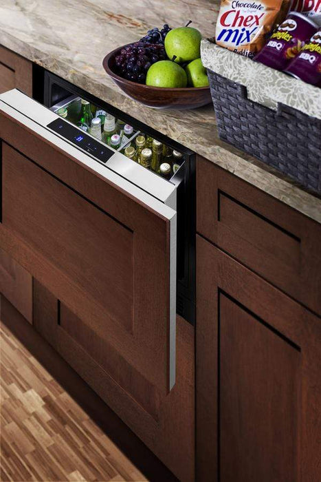 Summit 24" Wide Built-In Drawer Refrigerator / 1.6 cu.ft. Capacity, Panel-ready Drawer Front, 304 Grade Stainless Steel Drawer, Digital Thermostat, LED Lighting, Drawer dividers / FF1DSS24