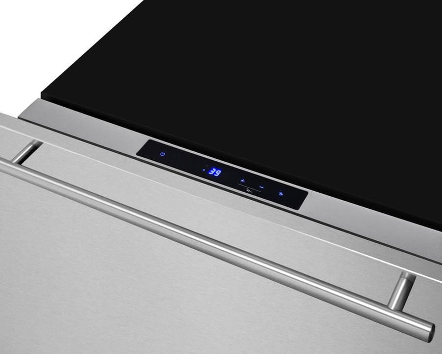 Summit 24" Wide Built-In Drawer Refrigerator / 1.6 cu.ft. Capacity, Panel-ready Drawer Front, 304 Grade Stainless Steel Drawer, Digital Thermostat, LED Lighting, Drawer dividers / FF1DSS24