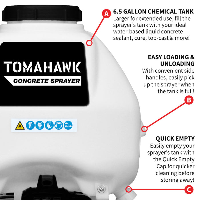 6.5 Gallon Backpack Concrete Sprayer .5 GPM Gas Finishing Tool for Cement Sealant Curing Stain - detail close-up