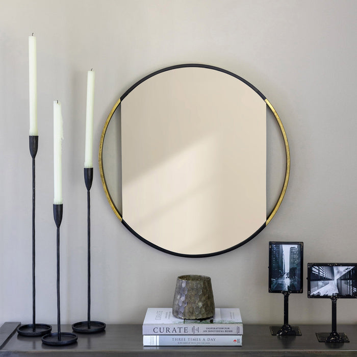 Park Hill Collection Clark Geometric Round Mirror with Antique Gold Rim - Elevate Your Modern Home Décor Today!