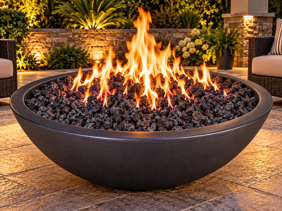 TessaRai 76" Round Fire Bowl Kit — Match Lite, cast concrete gas fire pit