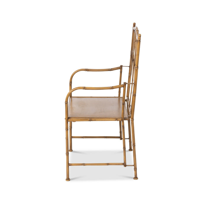 Roanoke Metal Porch Chair - Stylish Glazed Natural Iron Design with Bamboo Accents, Outdoor Safe!