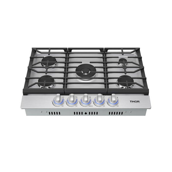 Thor Kitchen 30-Inch Gas Cooktop (TGC30F) – front light on