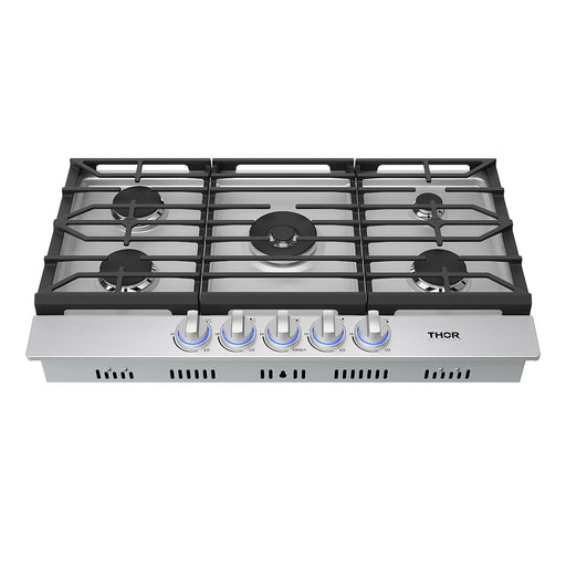 Thor Kitchen 36-Inch Gas Cooktop (TGC36F) – front light on