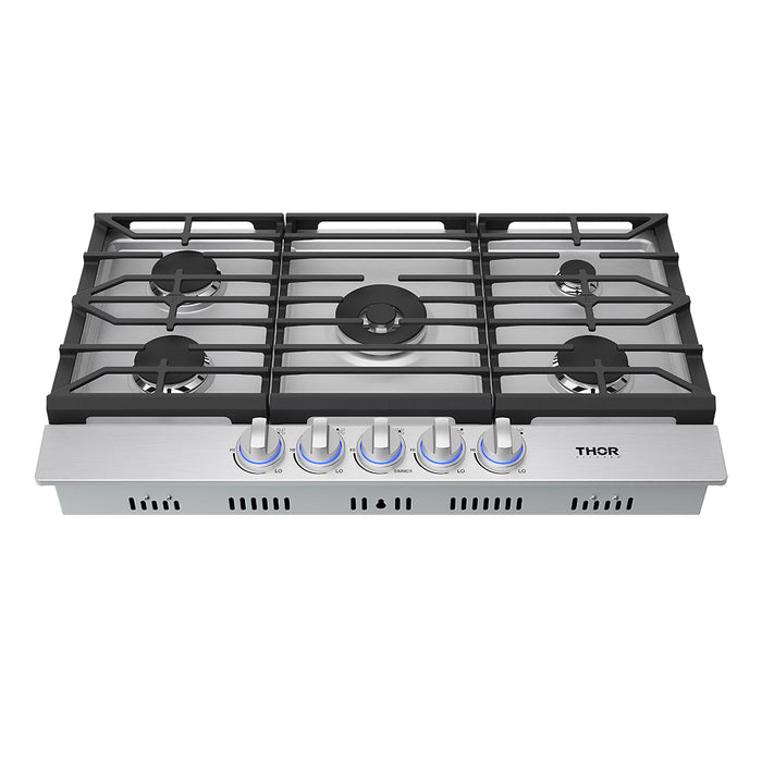 Thor Kitchen 36-Inch Gas Cooktop (TGC36F) – front light on