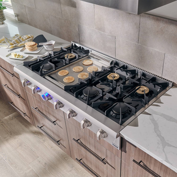 Thor Kitchen 48-Inch Gas RangeTop in Stainless Steel with 6 Burners Including Power Burners and Griddle (HRT4806U) Thor Kitchen