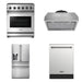 Thor Kitchen 30-inch stainless steel 4-piece appliance package: LRG3001U range, TRH3005 hood, TRF3601FD refrigerator and TDW24C7 dishwasher