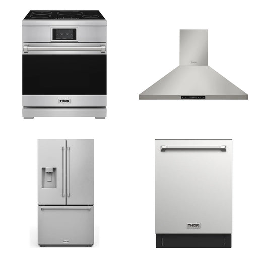 Thor Kitchen 30-inch stainless steel 4-piece appliance package: XRI30E range, HRH3007 hood, TRF3628FFD refrigerator and TDW24C7 dishwasher