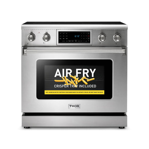 Thor Kitchen 36" Electric Range with 6.0 Cu. Ft. Self-Cleaning Oven, Air Fryer, and Tilt Panel in Stainless Steel (TRE3601) Thor Kitchen