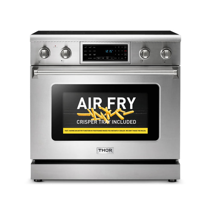 Thor Kitchen 36" Electric Range with 6.0 Cu. Ft. Self-Cleaning Oven, Air Fryer, and Tilt Panel in Stainless Steel (TRE3601) Thor Kitchen
