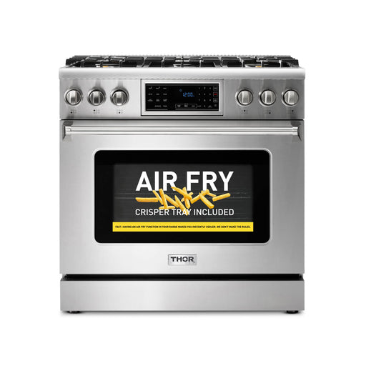 Thor Kitchen 36" Gas Range with 6.0 Cu. Ft. Self-Cleaning Oven, Air Fryer, Tilt Panel in Stainless Steel (TRG3601) Thor Kitchen