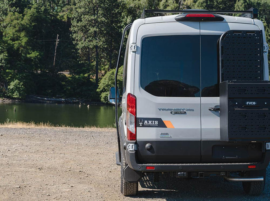 Flatline Van Co. 2023-2025 Ford Transit Trail Side Ladder Mid Roof – on the trail, image 5 of 8