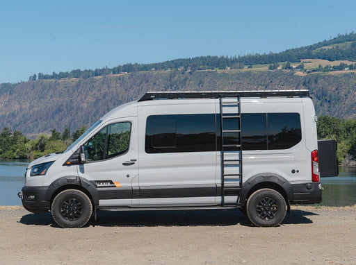 Flatline Van Co. 2023-2025 Ford Transit Trail Side Ladder Mid Roof – on the trail, image 2 of 8