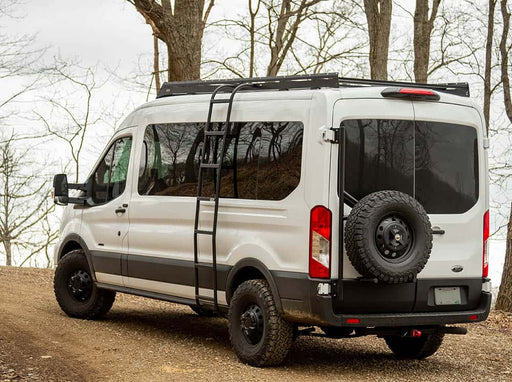 Flatline 2015-2025 Ford Transit 148" Mid Roof Low Pro Roof Rack With Light Bar Fairing – installed on vehicle, image 2 of 13