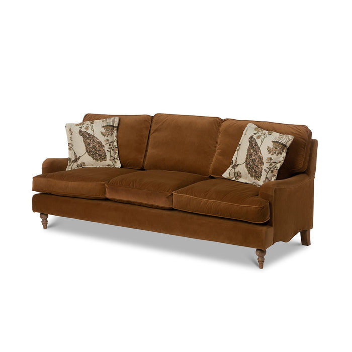 Park Hill Collection Carlisle Velvet Upholstered Sofa - Luxurious Copper Comfort with Rolled Arms and Elegant Wood Feet