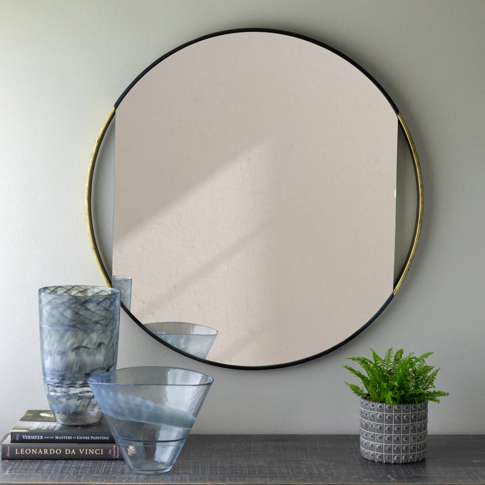 Park Hill Collection Clark Geometric Round Mirror with Antique Gold Rim - Elevate Your Modern Home Décor Today!