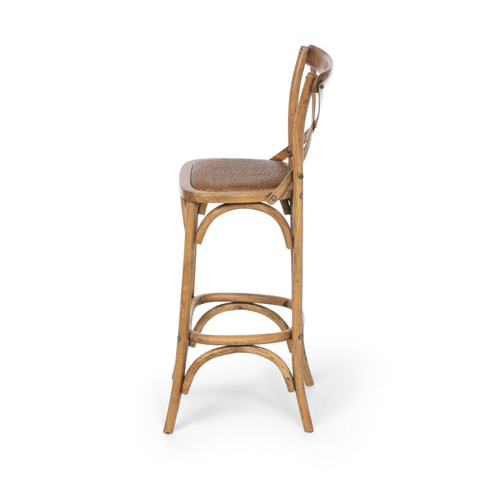 Park Hill Collection Wooden Cross Back Counter Stool - Rustic Aged Finish, Cane Woven Seat, Perfect for Farmhouse Decor