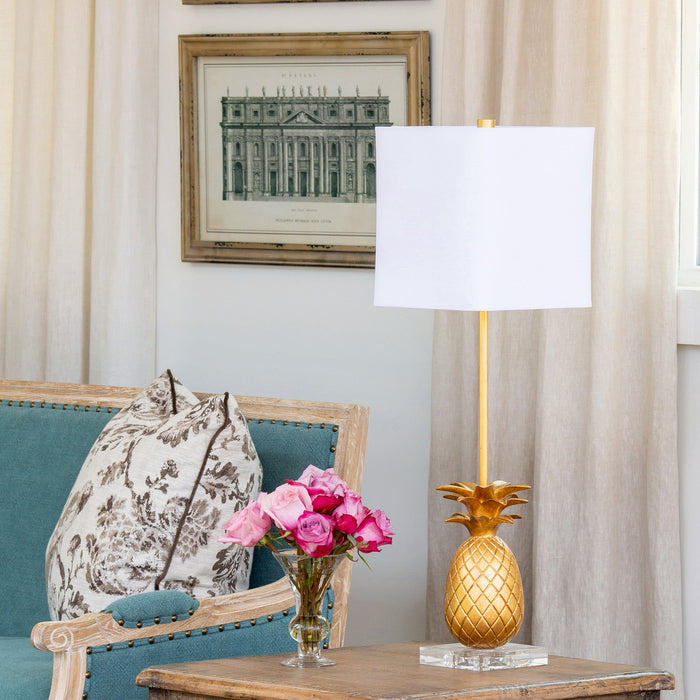 Park Hill Collection Golden Pineapple Buffet Lamp – Charming Hospitality Accent with Unique Square Shade for Any Room