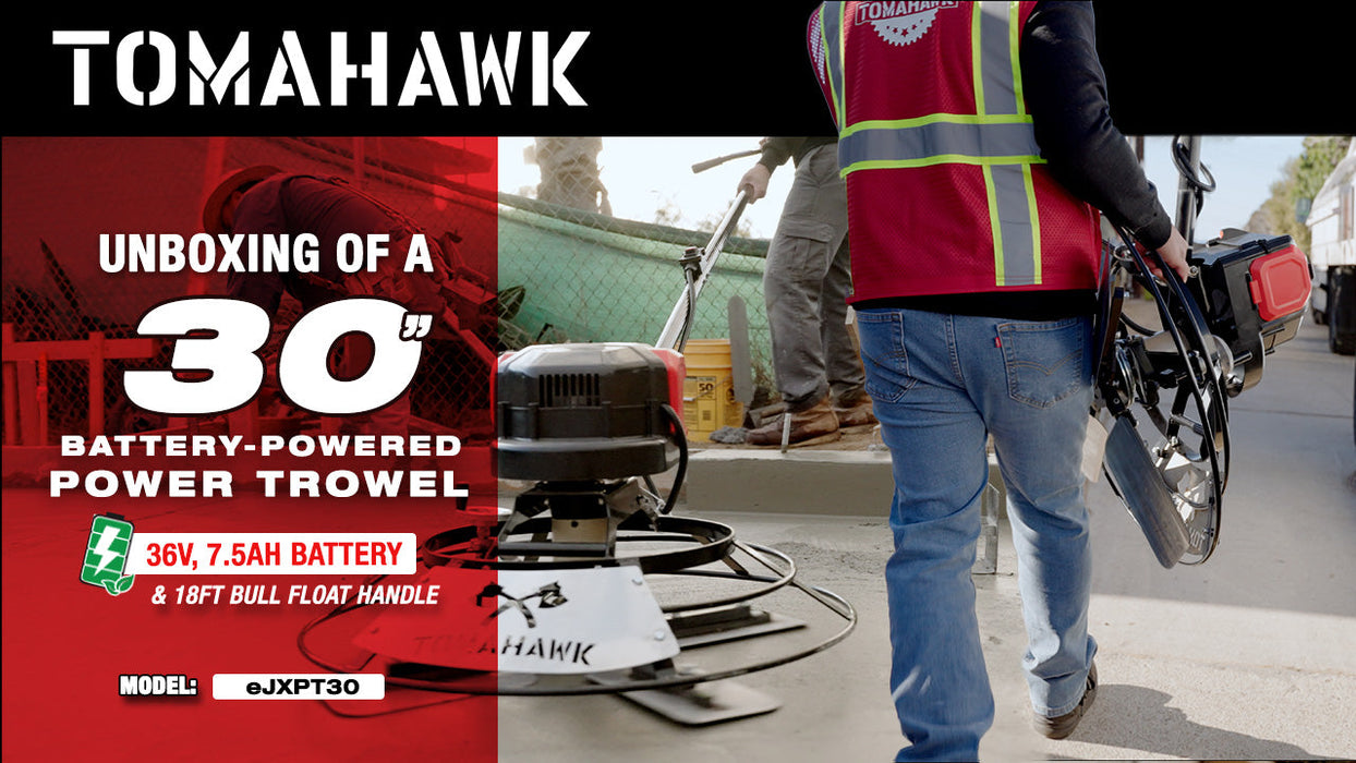 Tomahawk Power PRE ORDER: 30" Battery-Powered Portable Power Trowel with 18ft Bull Float Handle - Lifestyle View
