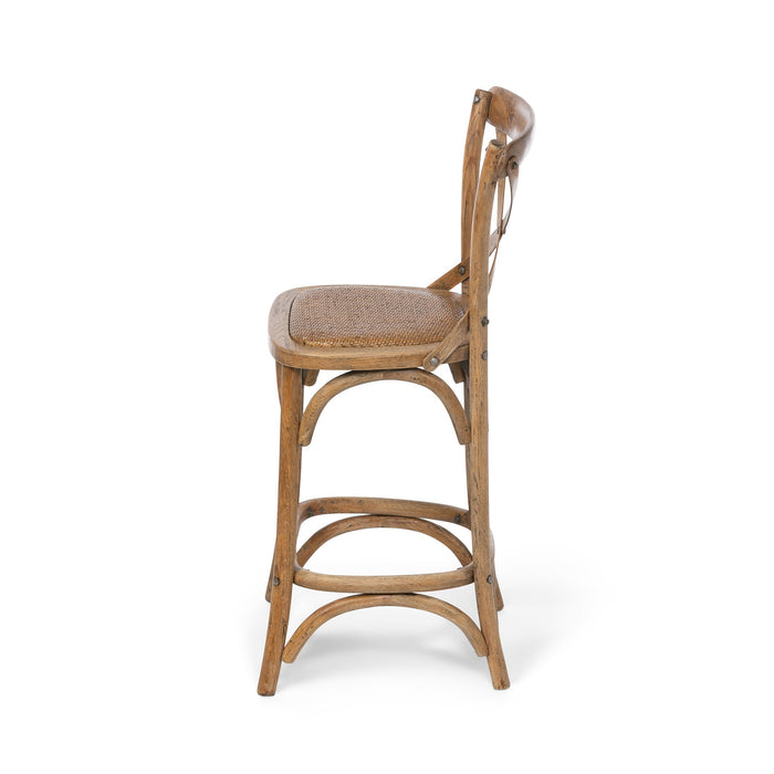 Park Hill Collection Wooden Cross Back Counter Stool - Rustic Aged Finish, Cane Woven Seat, Perfect for Farmhouse Decor