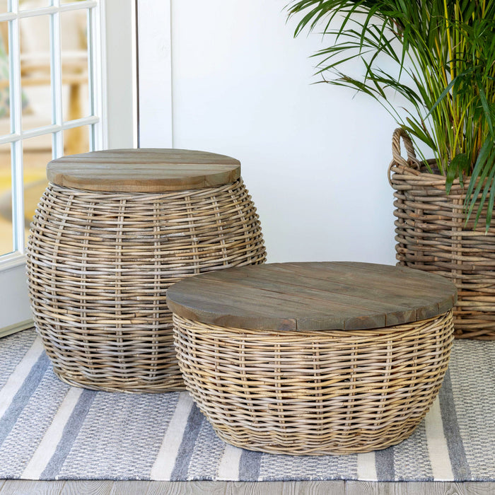 Park Hill Collection Rattan Side Table with Removable Teak Top (