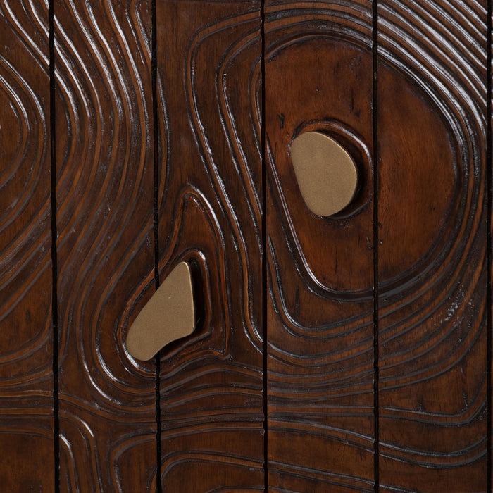 Addison Faux Bois Tall Cabinet - Elegant Walnut Beechwood Design with Antique Brass Accents