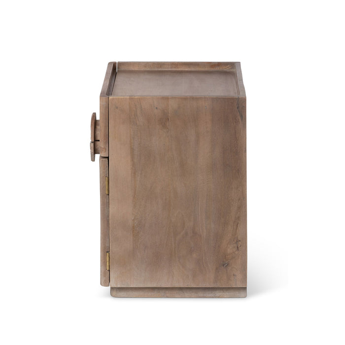 Park Hill Collection Rosette Hand-Carved Mango Wood Side Table with Drawer & Elegant Medallion Design - Natural Finish