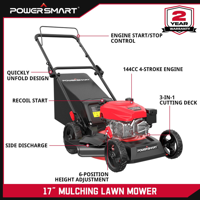 PowerSmart 17" 144cc Gas Push 3-in-1 Lawn Mower DV8618P