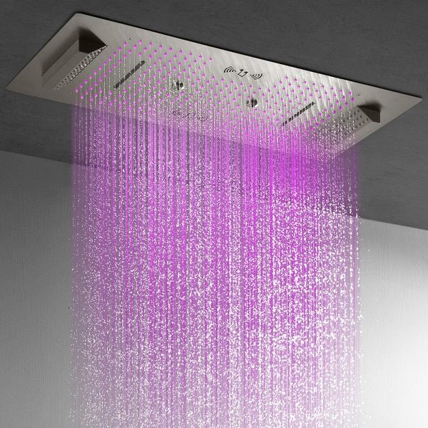 Verona 16"x36" Brushed Nickel Music LED Showerhead By Cascada Showers - Installation View